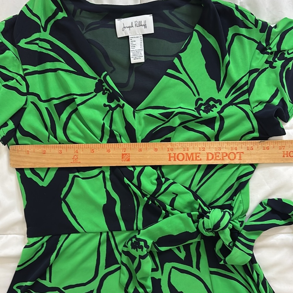 Joseph Ribkoff Floral Wrap Dress US 10 UK 12 Green Navy Midi Slit Vacation Soft - Picture 6 of 15